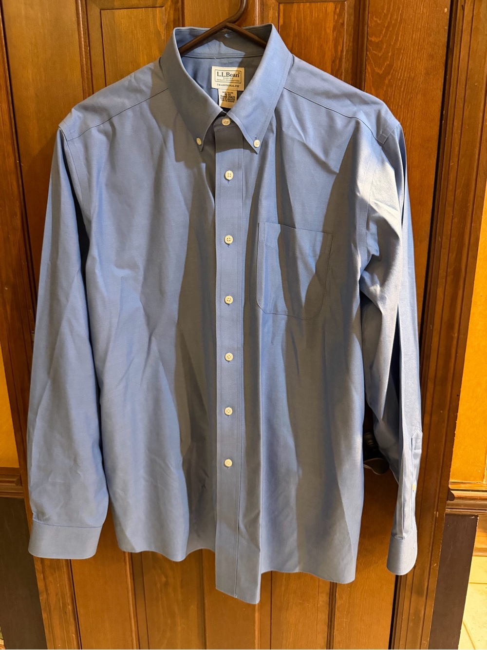LL Bean Mens 16 35 Blue Pinpoint Oxford Shirt Traditional Fit Wrinkle Free